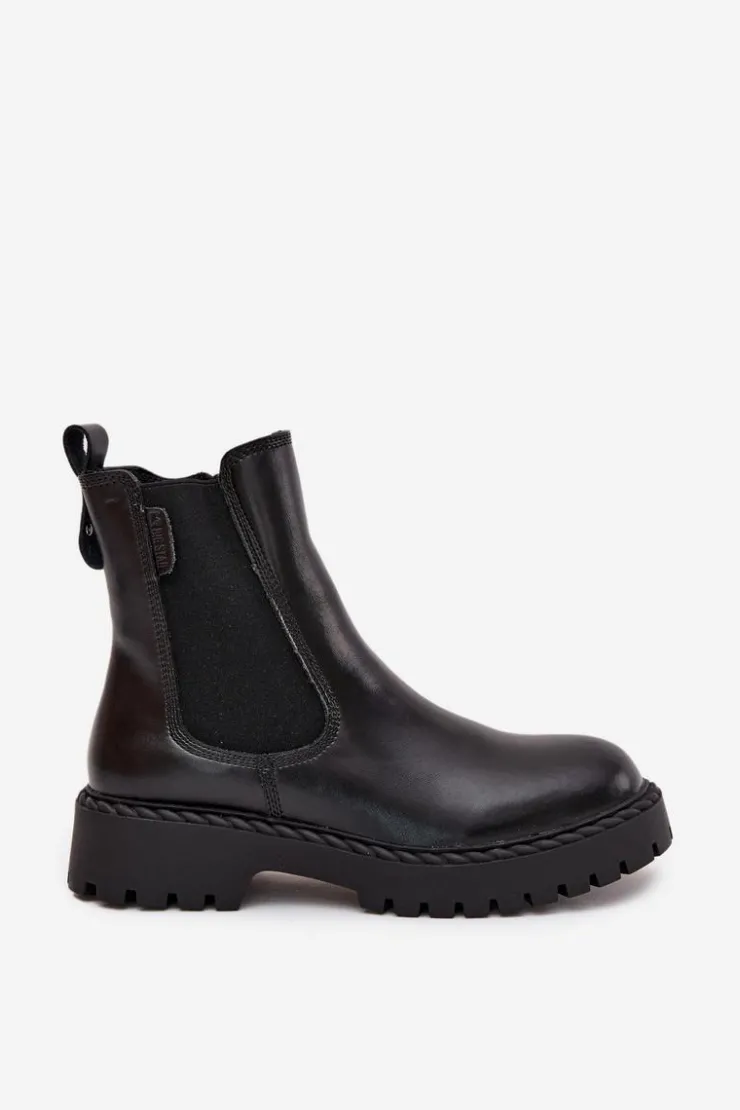 Big Star Shoes Botki Ocieplane|Czarne Botki*Skórzane Botki Sztyblety Damskie Ocieplane Na Zamek Big Star OO274109 Czarne