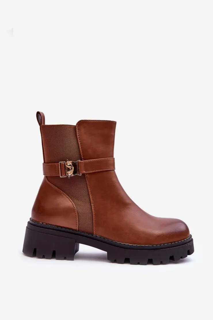 Outlet Boto Skórzane Botki Sztyblety Damskie Brązowe Elspetia