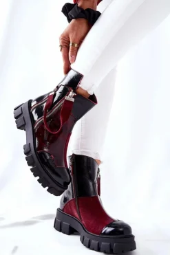 Maciejka Botki Maciejka|Czarne Botki*Skórzane Botki Sztyblety Czarno-Bordowe 05137-33