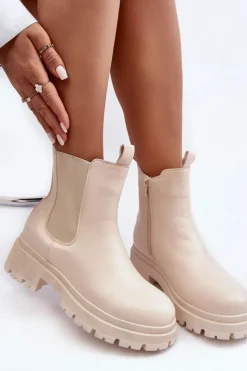 Boto Brązowe I Beżowe Botki|Botki Płaskie*Skórzane Botki Sztyblety Na Suwak Beżowe Pitrese