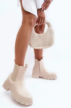 Boto Brązowe I Beżowe Botki|Botki Płaskie*Skórzane Botki Sztyblety Na Suwak Beżowe Pitrese