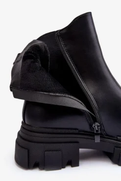 New Boto Skórzane Botki Sztyblety Na Płaskim Obcasie i Platformie Czarne Solita