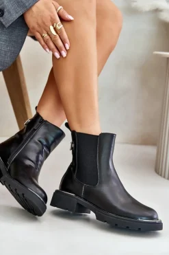 Damskie GOE Skórzane Botki Sztyblety Na Zamek OO2N4147-E2 Czarne