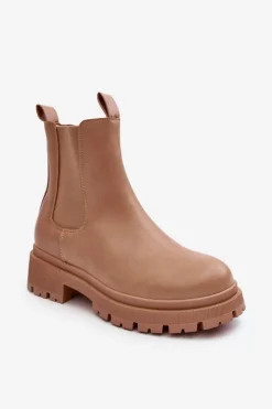 Damskie Boto Skórzane Botki Sztyblety Na Suwak Ciemnobeżowe Pitrese