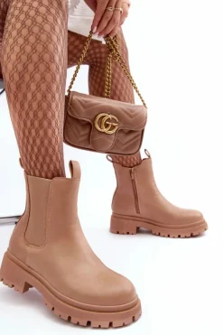 Damskie Boto Skórzane Botki Sztyblety Na Suwak Ciemnobeżowe Pitrese