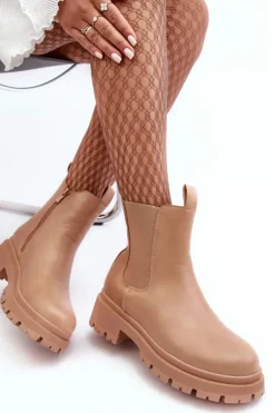 Damskie Boto Skórzane Botki Sztyblety Na Suwak Ciemnobeżowe Pitrese