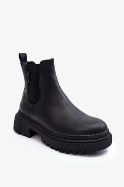 Hot Big Star Shoes Skórzane Botki Sztyblety Ocieplane Big Star MM274619 Czarne