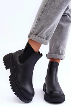 Hot Big Star Shoes Skórzane Botki Sztyblety Ocieplane Big Star MM274619 Czarne