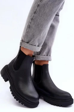 Hot Big Star Shoes Skórzane Botki Sztyblety Ocieplane Big Star MM274619 Czarne