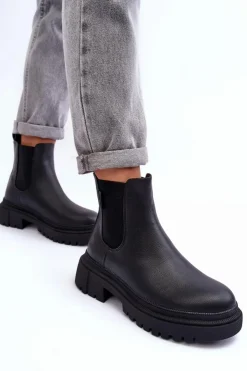 Hot Big Star Shoes Skórzane Botki Sztyblety Ocieplane Big Star MM274619 Czarne