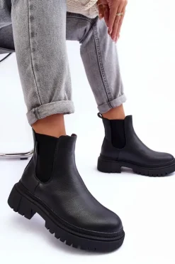 Hot Big Star Shoes Skórzane Botki Sztyblety Ocieplane Big Star MM274619 Czarne