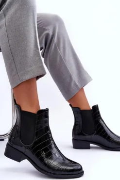 Boto Czarne Botki|Botki Zimowe Damskie*Skórzane Botki Sztyblety Zwierzęcy Wzór Czarne Daina