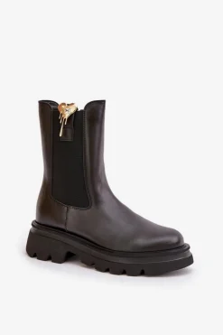 CheBello Botki Ocieplane|Botki Skórzane*Skórzane Botki Sztyblety z Ozdobą 4537 Czarne