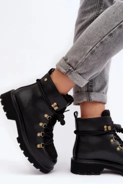 Damskie GOE Skórzane Botki Trapery Damskie MM2N4082 Czarne