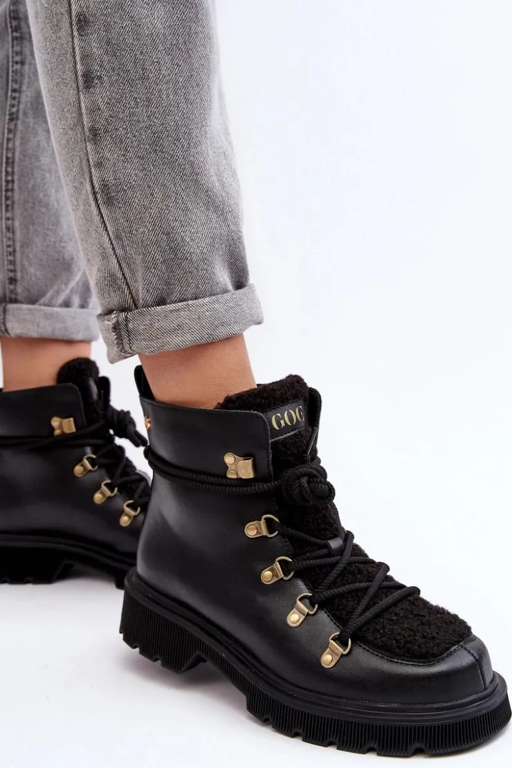 Damskie GOE Skórzane Botki Trapery Damskie MM2N4082 Czarne