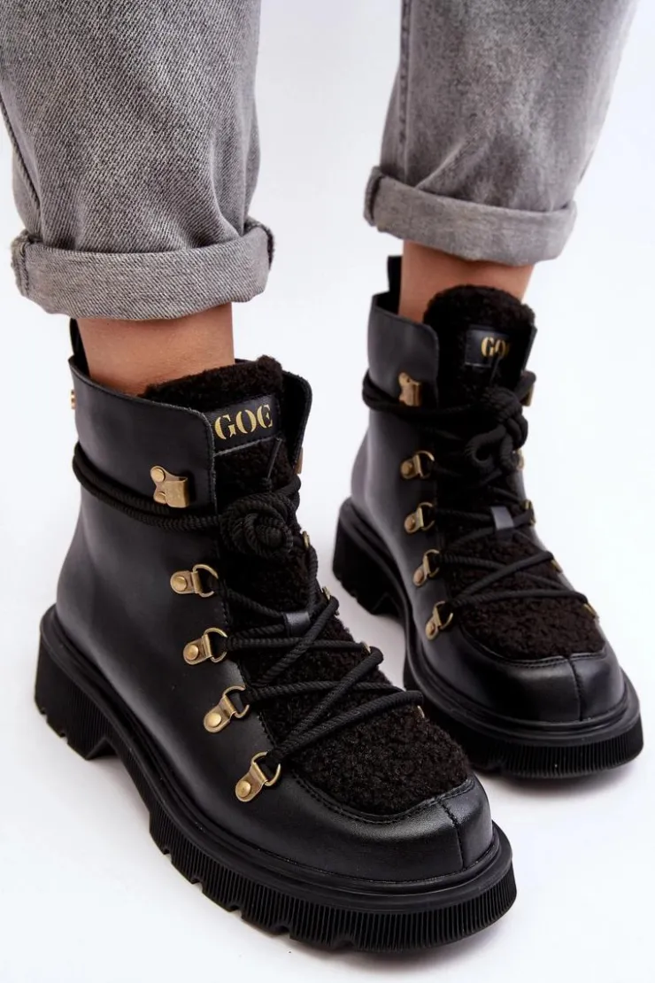 Damskie GOE Skórzane Botki Trapery Damskie MM2N4082 Czarne