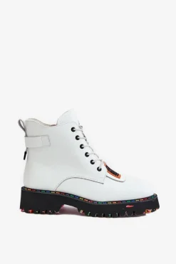 Artiker Botki Ocieplane|Damskie Trapery*Skórzane Botki Trapery Damskie Na Zamek 55C0515 Białe Biały