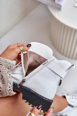 Artiker Botki Ocieplane|Damskie Trapery*Skórzane Botki Trapery Damskie Na Zamek 55C0515 Białe Biały