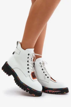 Artiker Botki Ocieplane|Damskie Trapery*Skórzane Botki Trapery Damskie Na Zamek 55C0515 Białe Biały