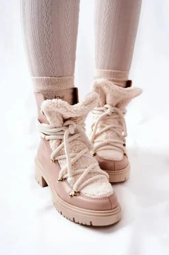 Boto Damskie Trapery|Botki Skórzane*Skórzane Botki Trapery Wiązane Lewski Beżowe 3116