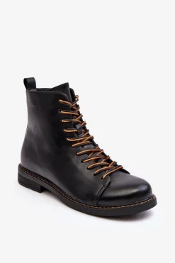 Buty damskie Vinceza Czarne Botki|Botki Płaskie*Skórzane Botki Trzewiki Damskie Czarne Ethel