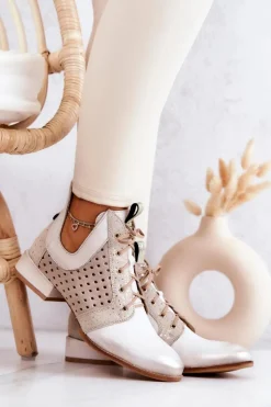 Maciejka Botki Wiosenne|Botki Maciejka*Skórzane Botki Trzewiki 05541-25 Jasnobeżowe Beżowy