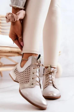 Maciejka Botki Wiosenne|Botki Maciejka*Skórzane Botki Trzewiki 05541-25 Jasnobeżowe Beżowy