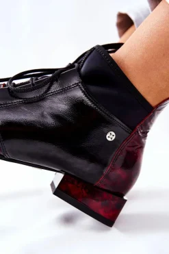 Clearance Maciejka Skórzane Botki Trzewiki Marmurki Bordowe 04744-29