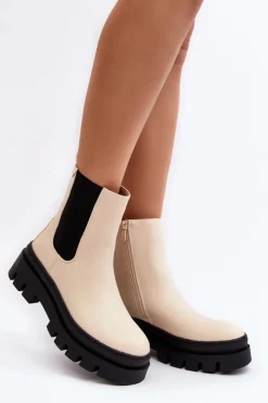 Clearance Buty damskie Vinceza Skórzane Botki Workery Beżowe Loretta