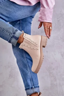 Boto Skórzane Botki Workery Beżowe Ferra