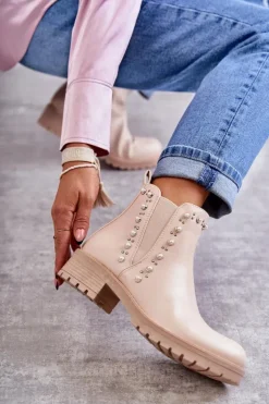 Boto Skórzane Botki Workery Beżowe Ferra