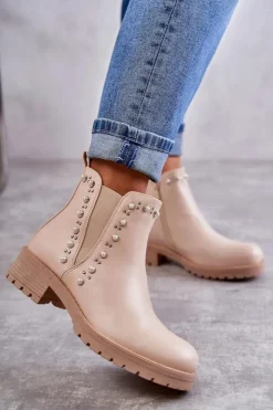 Boto Skórzane Botki Workery Beżowe Ferra