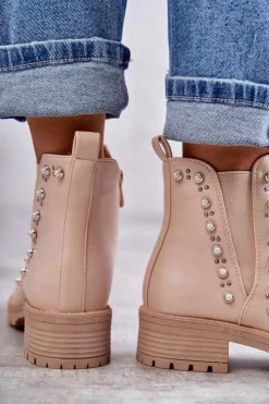 Boto Skórzane Botki Workery Beżowe Ferra