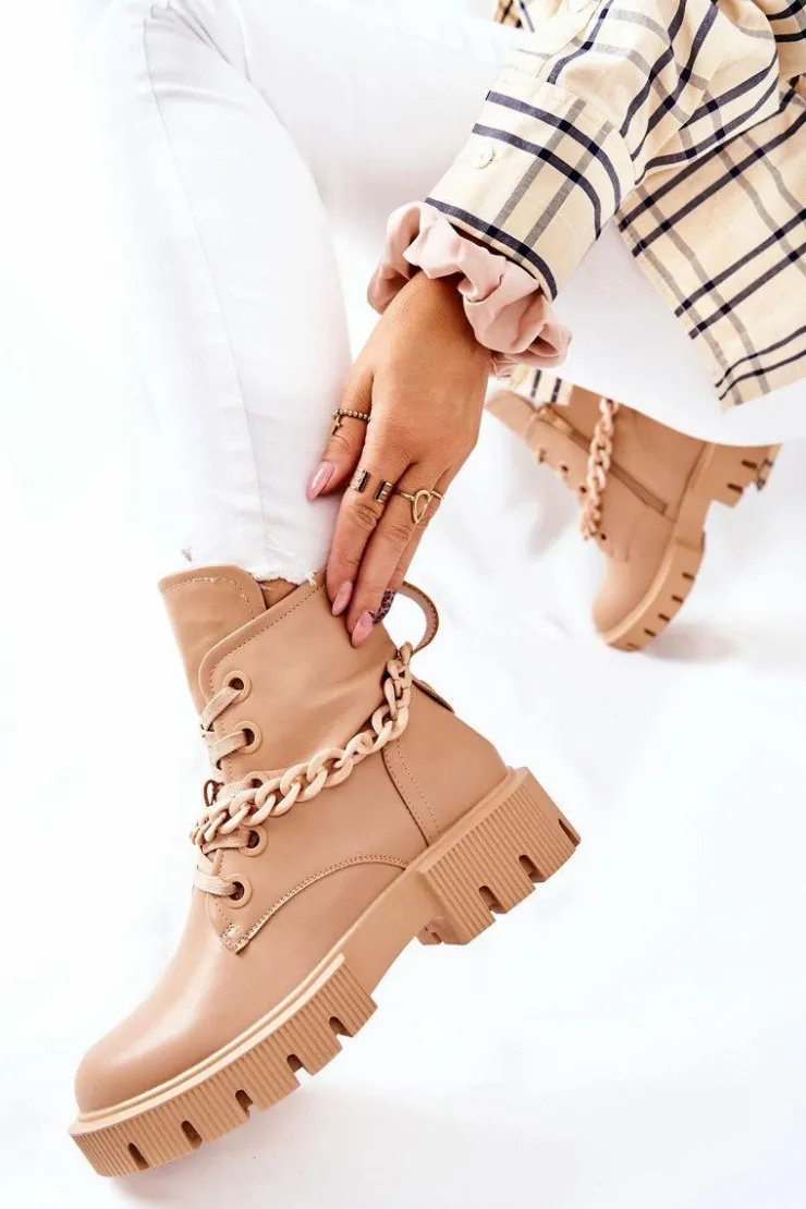 New Boto Skórzane Botki Workery Beżowe Izzy