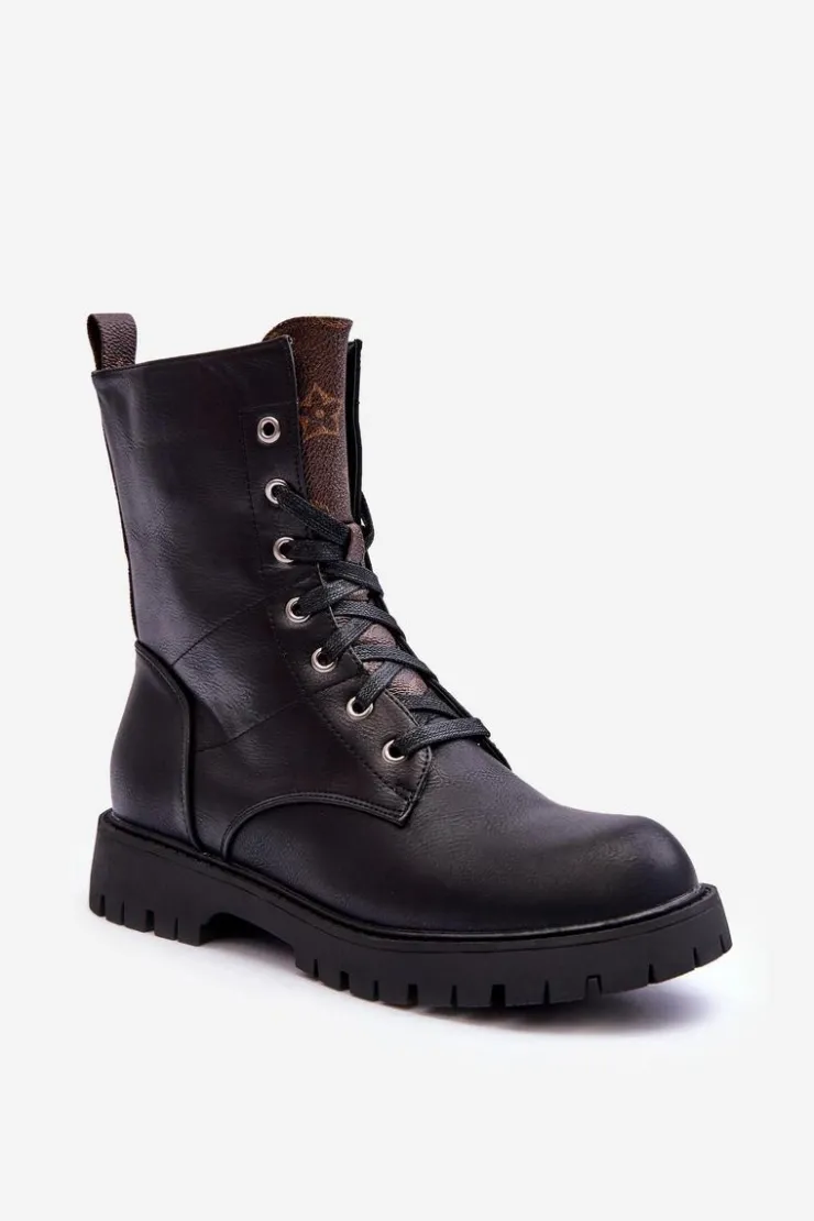 Boto Botki Sznurowane|Czarne Botki*Skórzane Botki Workery Czarne Lonevis