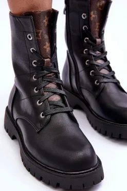 Boto Botki Sznurowane|Czarne Botki*Skórzane Botki Workery Czarne Lonevis