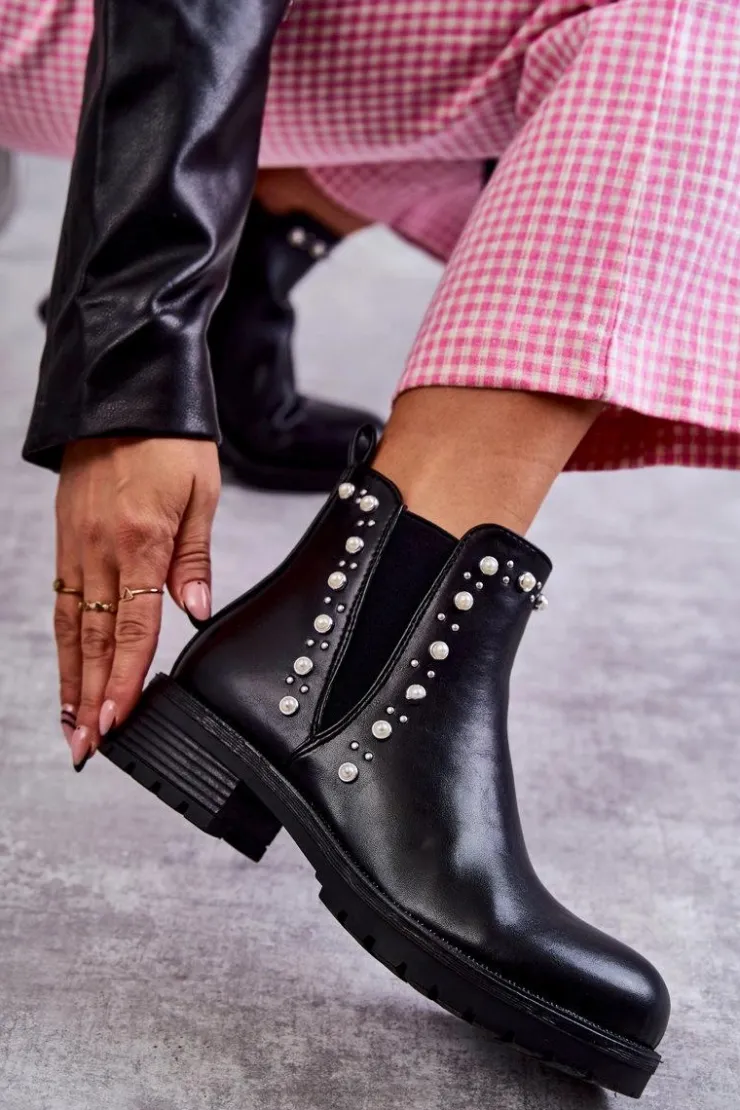 Outlet Boto Skórzane Botki Workery Czarne Ferra