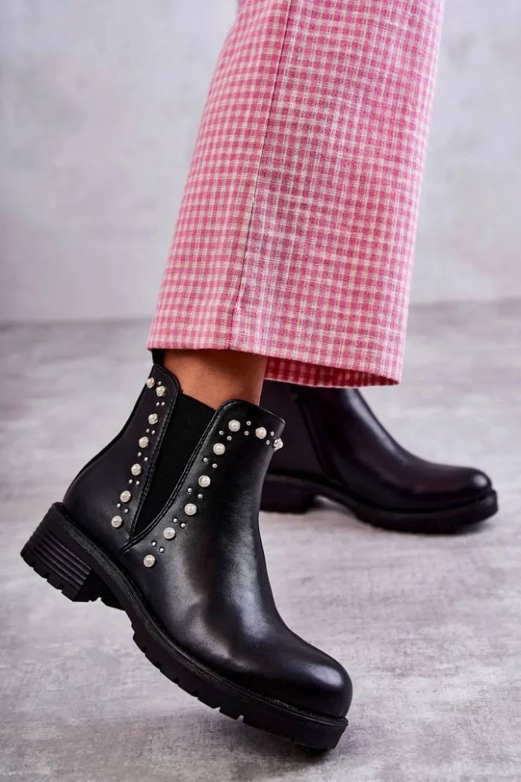 Outlet Boto Skórzane Botki Workery Czarne Ferra