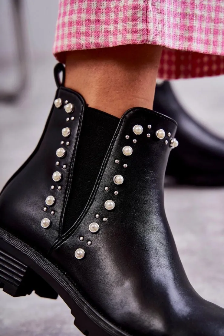 Outlet Boto Skórzane Botki Workery Czarne Ferra