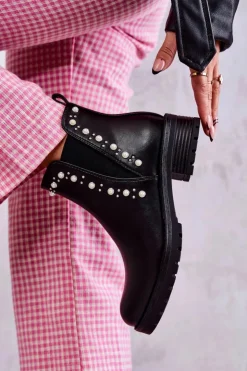 Outlet Boto Skórzane Botki Workery Czarne Ferra