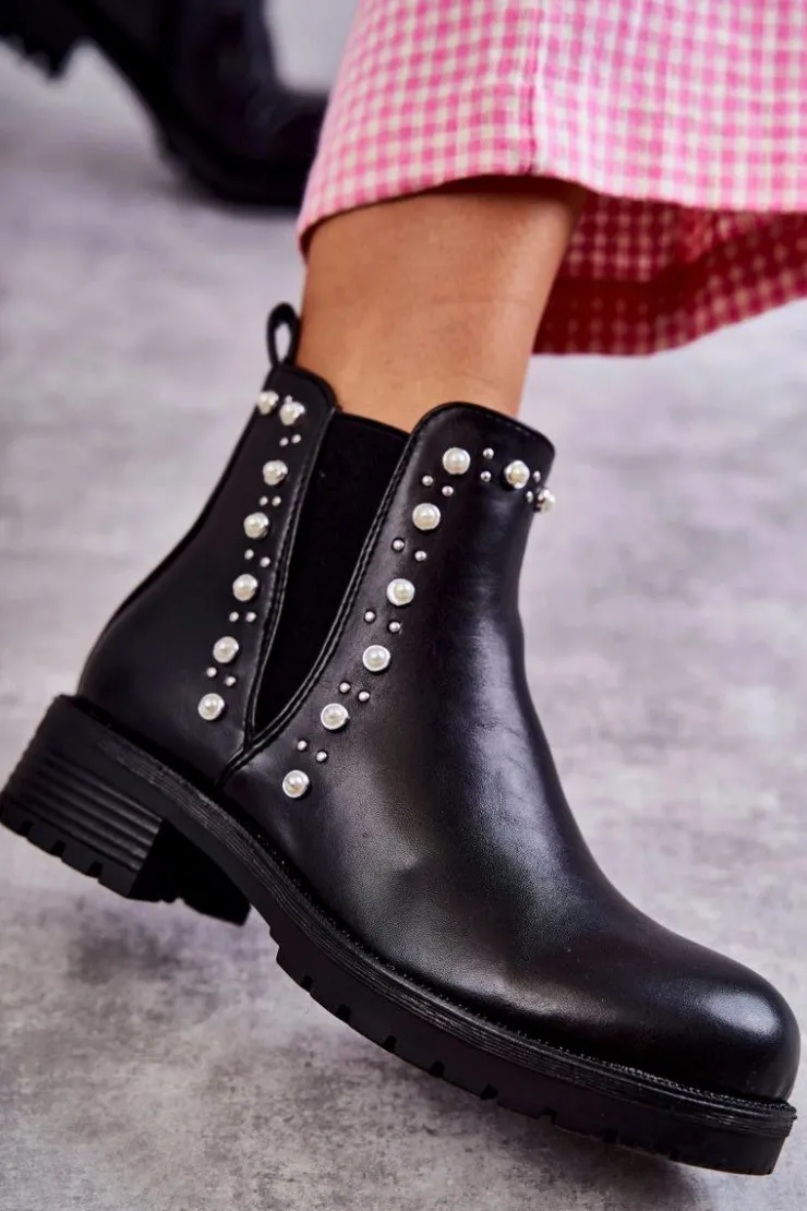 Outlet Boto Skórzane Botki Workery Czarne Ferra