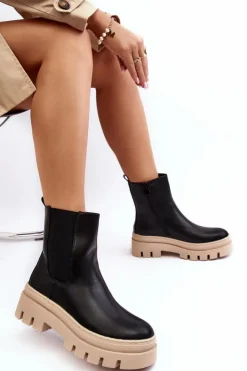 Buty damskie Vinceza Brązowe I Beżowe Botki|Botki Płaskie*Skórzane Botki Workery Czarno-Beżowe Loretta