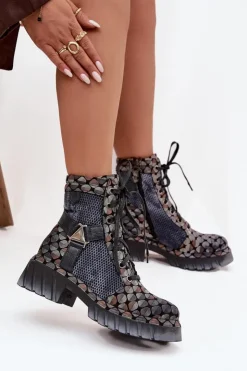 Maciejka Botki Ocieplane|Botki Maciejka*Skórzane Botki Workery Damskie 07072-03 Multikolor Wielokolorowy