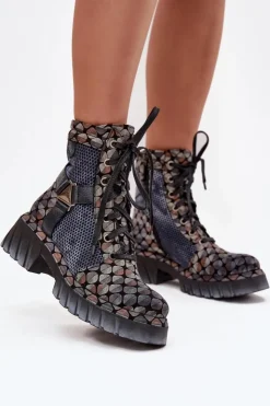 Maciejka Botki Ocieplane|Botki Maciejka*Skórzane Botki Workery Damskie 07072-03 Multikolor Wielokolorowy