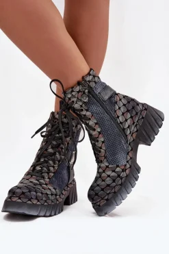 Maciejka Botki Ocieplane|Botki Maciejka*Skórzane Botki Workery Damskie 07072-03 Multikolor Wielokolorowy