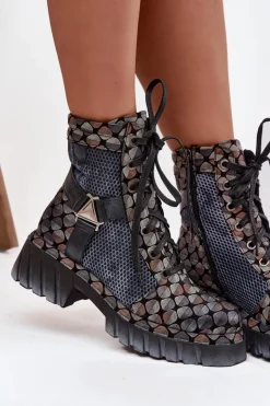 Maciejka Botki Ocieplane|Botki Maciejka*Skórzane Botki Workery Damskie 07072-03 Multikolor Wielokolorowy