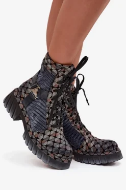 Maciejka Botki Ocieplane|Botki Maciejka*Skórzane Botki Workery Damskie 07072-03 Multikolor Wielokolorowy