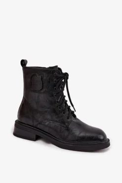 Damskie Maciejka Skórzane Botki Workery Damskie Z Ozdobnym Detalem K7180-01 Czarne