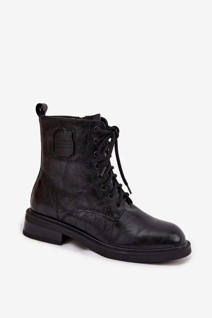 Damskie Maciejka Skórzane Botki Workery Damskie Z Ozdobnym Detalem K7180-01 Czarne