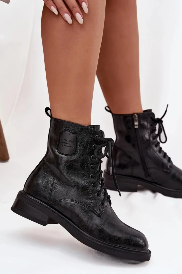 Damskie Maciejka Skórzane Botki Workery Damskie Z Ozdobnym Detalem K7180-01 Czarne